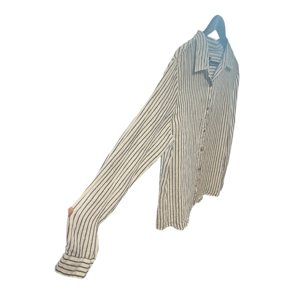 Tahari 100% Linen Blue and White Striped Shirt Button Up Shirt Size  XL - Picture 4 of 16